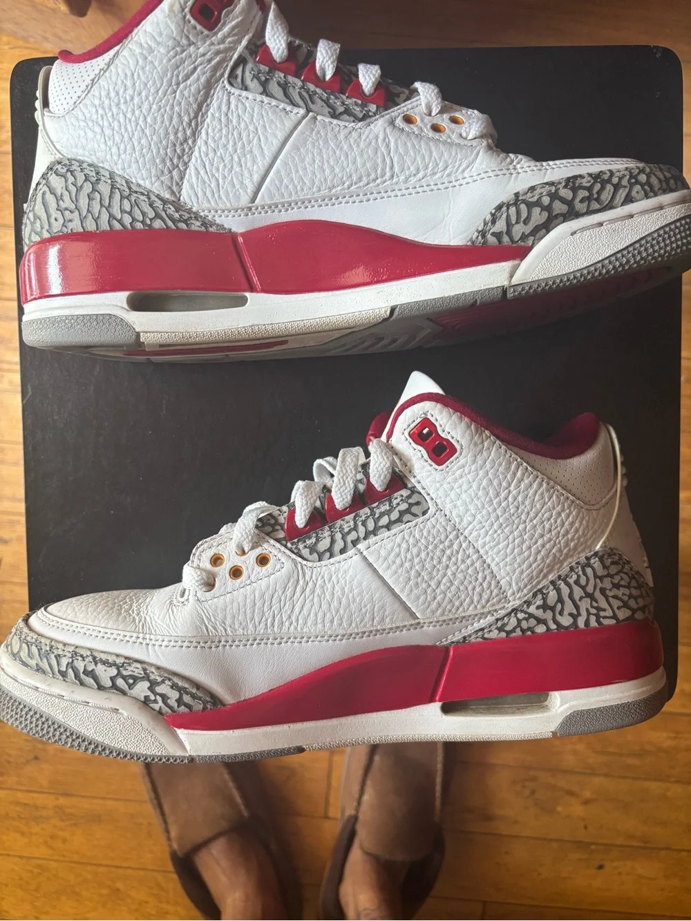 Nike Air Jordan 3 Retro Cardinal Red White Grey Cement Size 9 Mens 398614-126